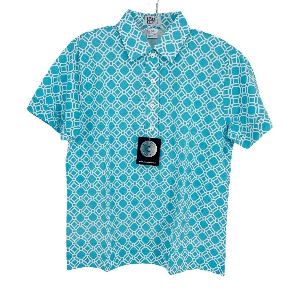 New Leon Levine Polo Shirt Womens PS Short Sleeve Blouse Geometric Squar…